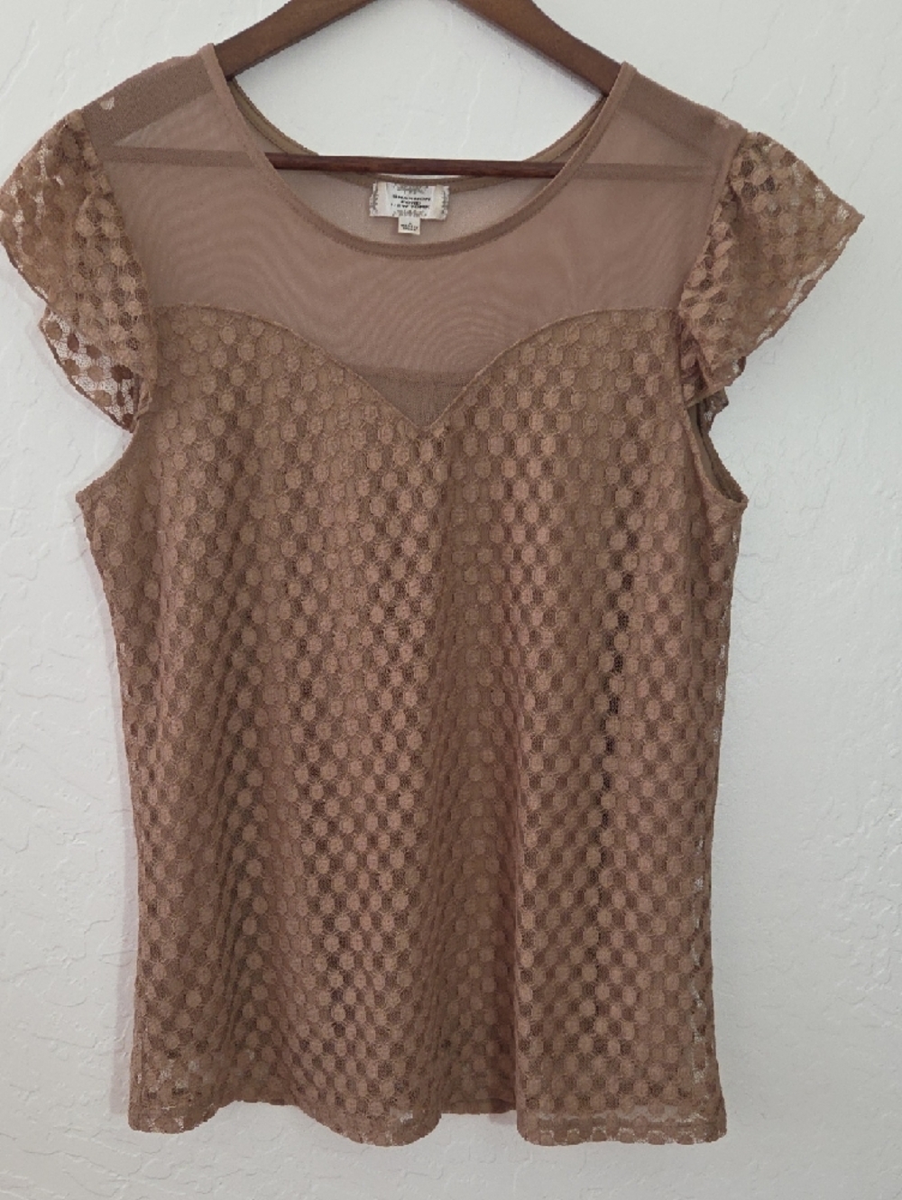 Shannon Ford Lace Overlay Short Sleeve Women's Top - Taupe